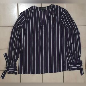 Banana Republic Striped Tie-Cuff Blouse – Navy Purple White(XS)